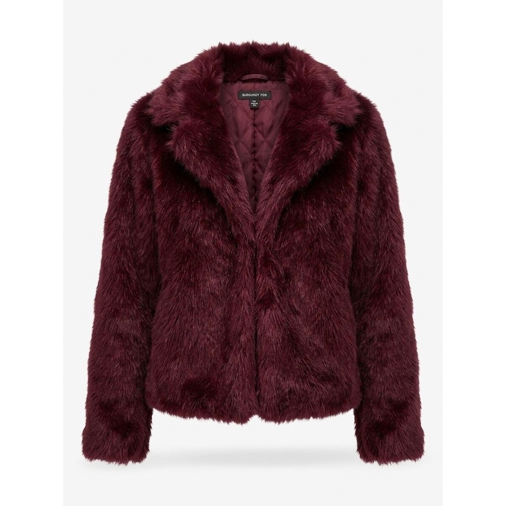 Forever 21 Faux Fur Jacket Womens M Burgundy Plum Plush Glam Rock Chic Lux